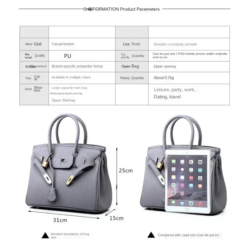 2024 New Women's Bag European and American Fashion Litchi Pattern Platinum Bag Diagonal Straddle Single Shoulder Women's Handbag