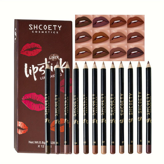 12pc Brown Matte Lip Liner Set - Highly Pigmented, Smudge-Proof, Long Wear - Velvety Smooth Contouring for Perfect Lips - Assorted Shades for Versatile Looks - An Irresistible Gift for Makeup Lovers and Women